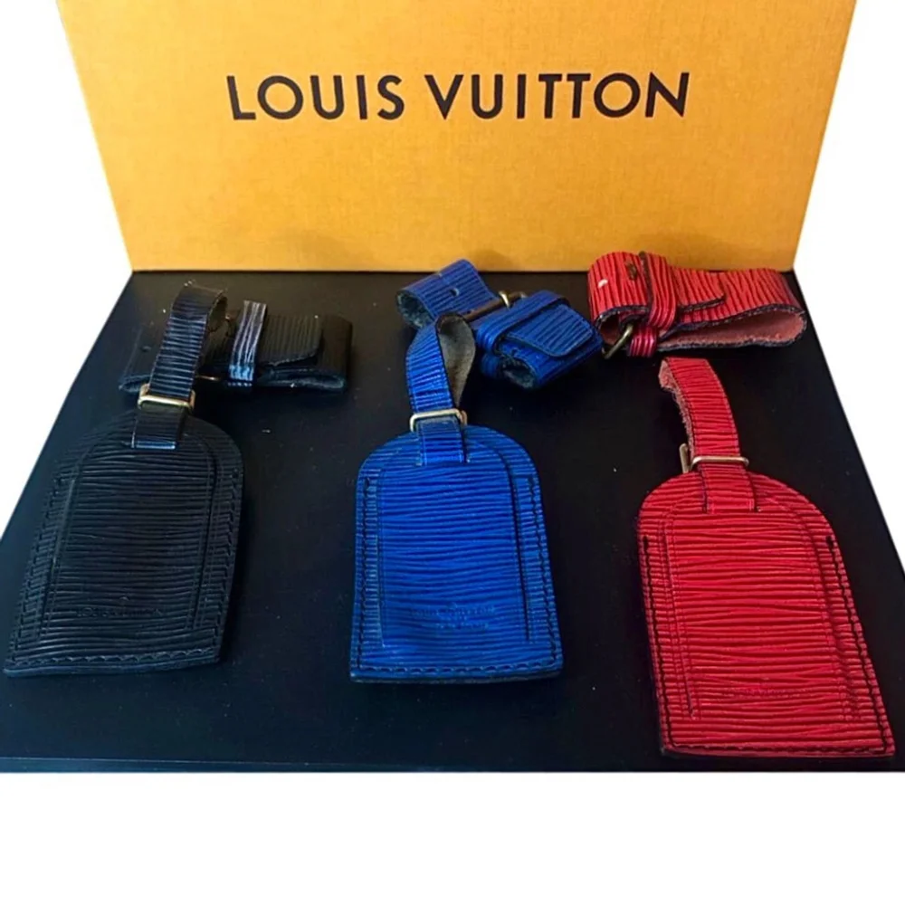 Louis Vuitton Black Epi Leather Luggage Tag and Poignet Set